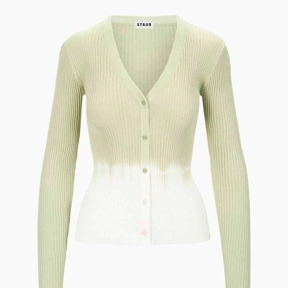 STAUD Mint and White Cardigan